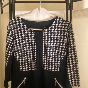 Miusol Dress| Black & White 3/4 Sleeve Bodycon Houndstooth Zippered  2XL